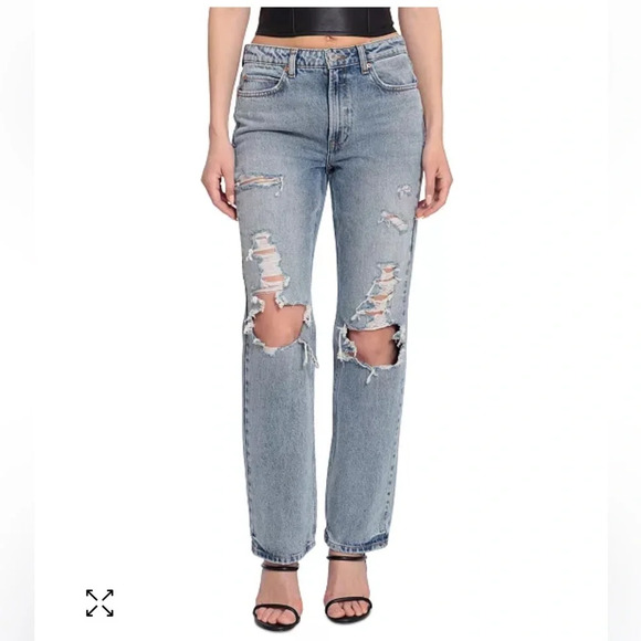 Avec Les Filles High Rise Distressed Light Wash Cool Girl Straight Fit Jean NWT - Picture 2 of 5